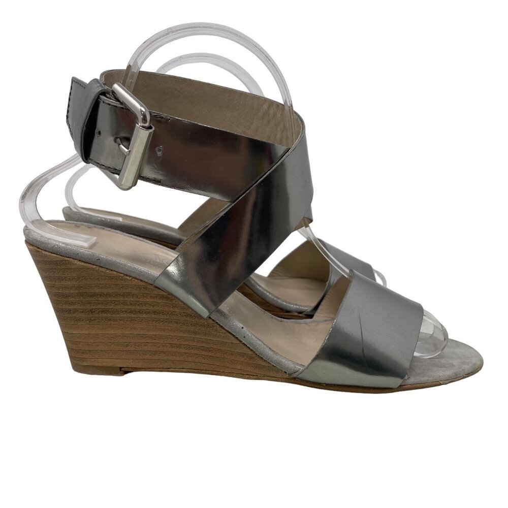 AGL Sandals Size 38 Vero Cuoio Wedge Ankle Cuff Silver Metallic Leather Boho